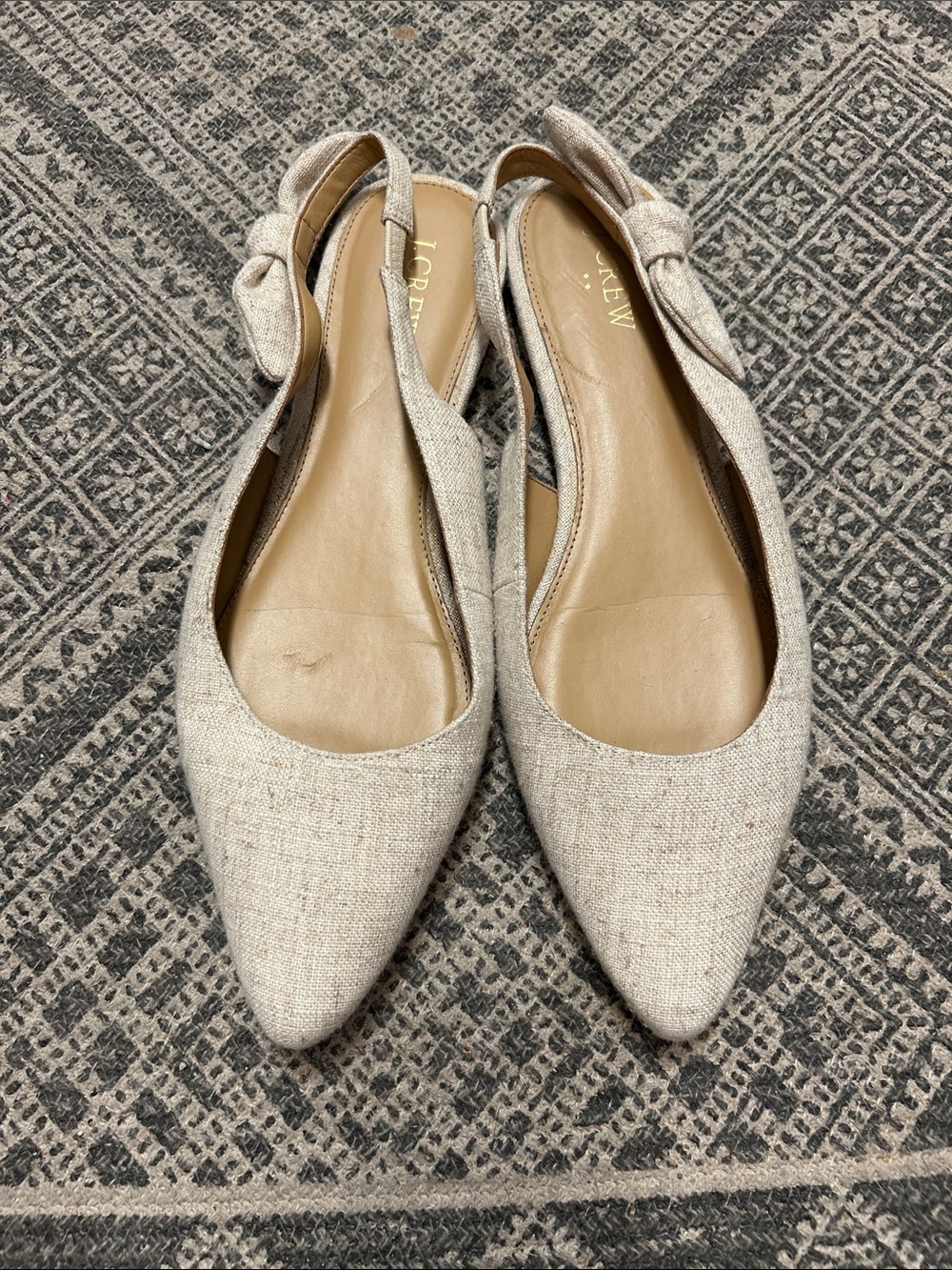 J. Crew Linen-Texture Pointed Slingback Flats in Natural